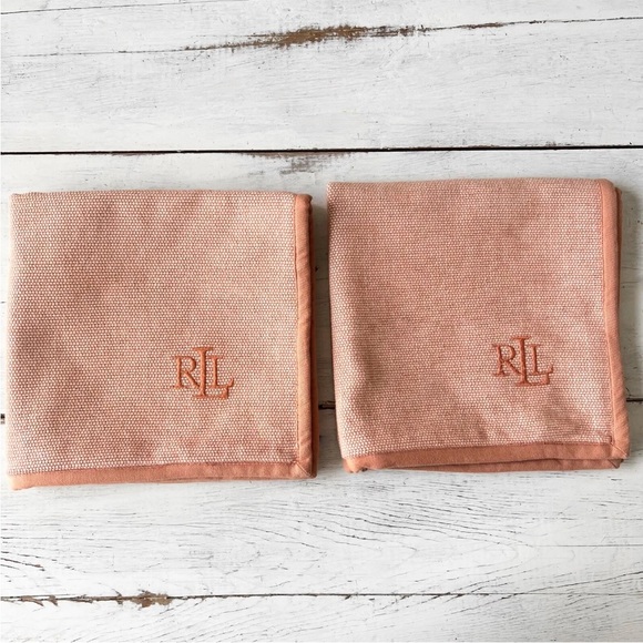 NWT 2 Ralph Lauren 20" LOGO Square Throw PILLOW Covers RLL dusty Rose Orange - Picture 4 of 8